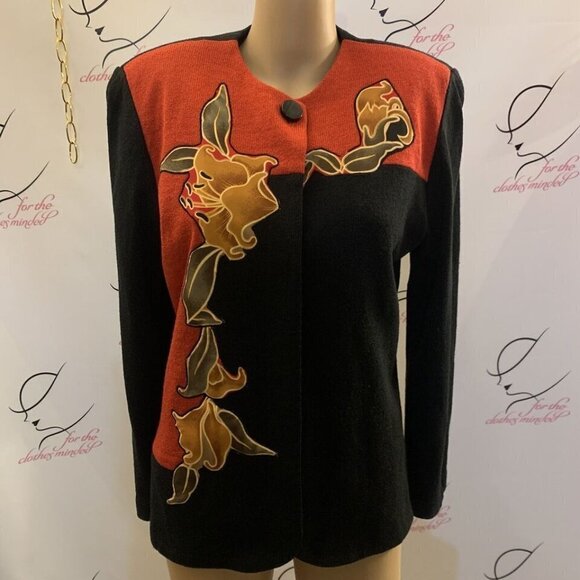 Anthony Sicari. Sz 10. Vintage 80's Appliqued Knit Sweater/Jacket. USA. B91. - Picture 2 of 5